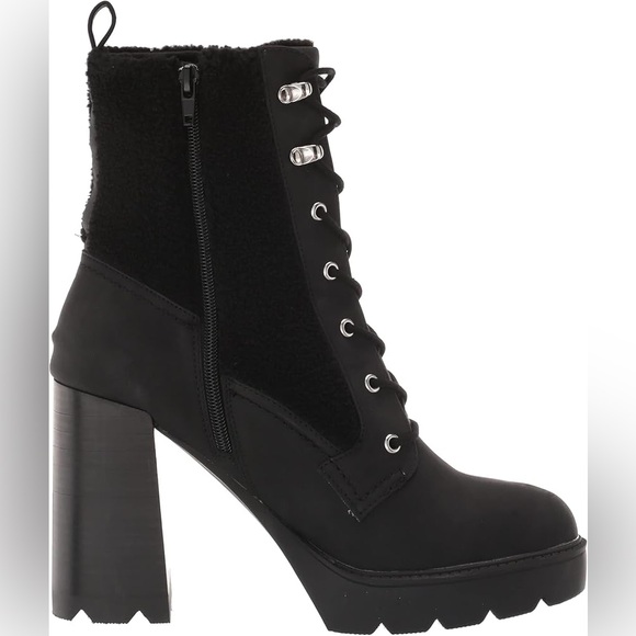 Dolce Vita Dixy Lace Up Sherpa Rugged High Heeled Black Boots Sz 8.5 - Picture 3 of 6